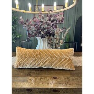 Oversized Oblong Pleated Velvet Decorative Throw Pillow Dark Gold NEW